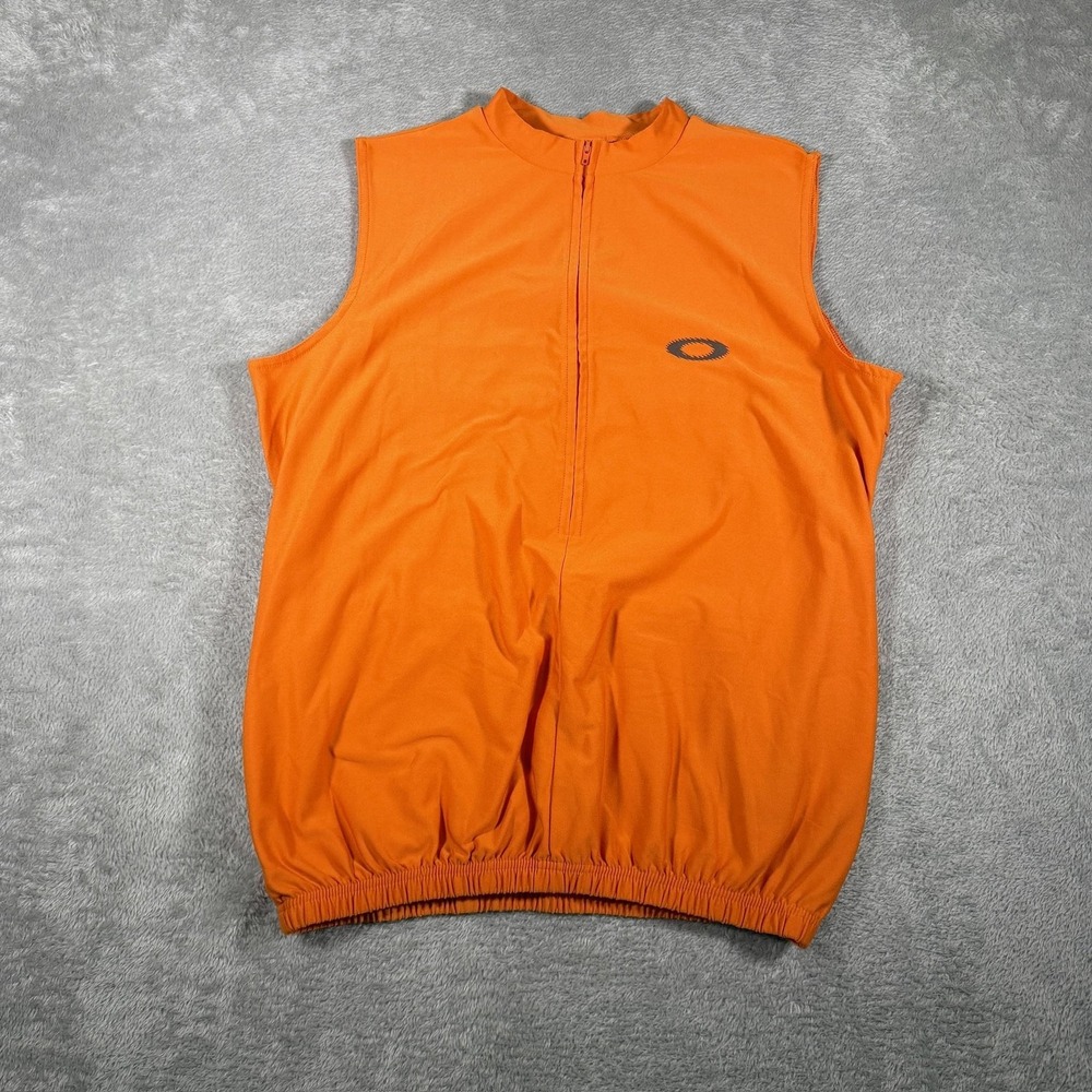 VINTAGE Oakley Software Cycling Vest Mens Medium Orange 1/2 Zip Back Pocket